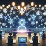 "Ilustrasi API Multi-Agent OpenAI untuk Orkestrasi Otomatis, menampilkan diagram jaringan agen yang terintegrasi dan berinteraksi untuk meningkatkan efisiensi otomatisasi."